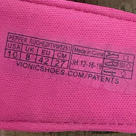 Vionic Pepper Pink Ruched Elastic Wedge Sandals Cork Platform Size 10 - Picture 7 of 9